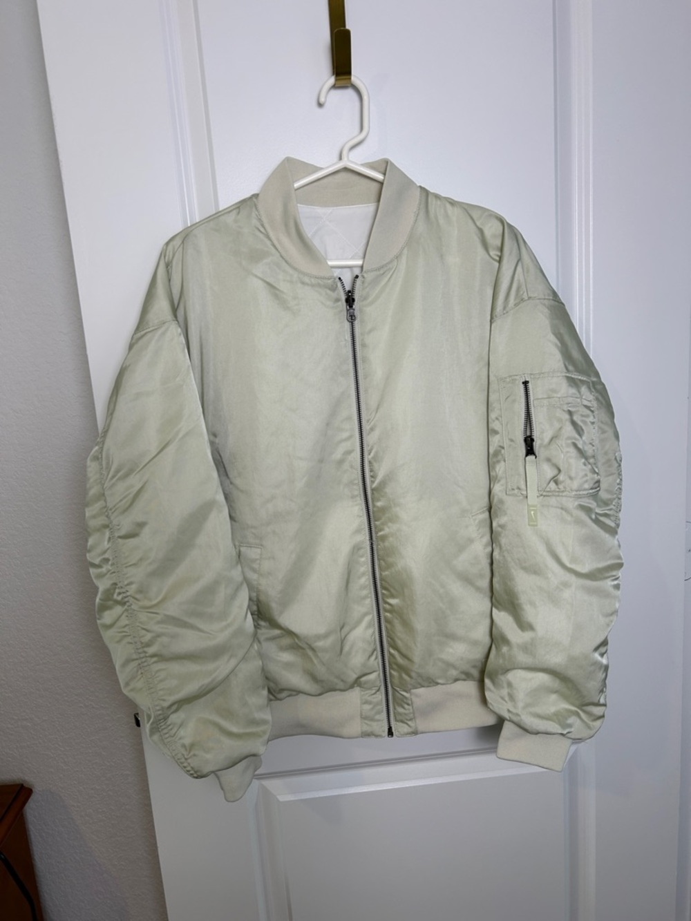 Nike Light Sage Satin-Effect Bomber Jacket